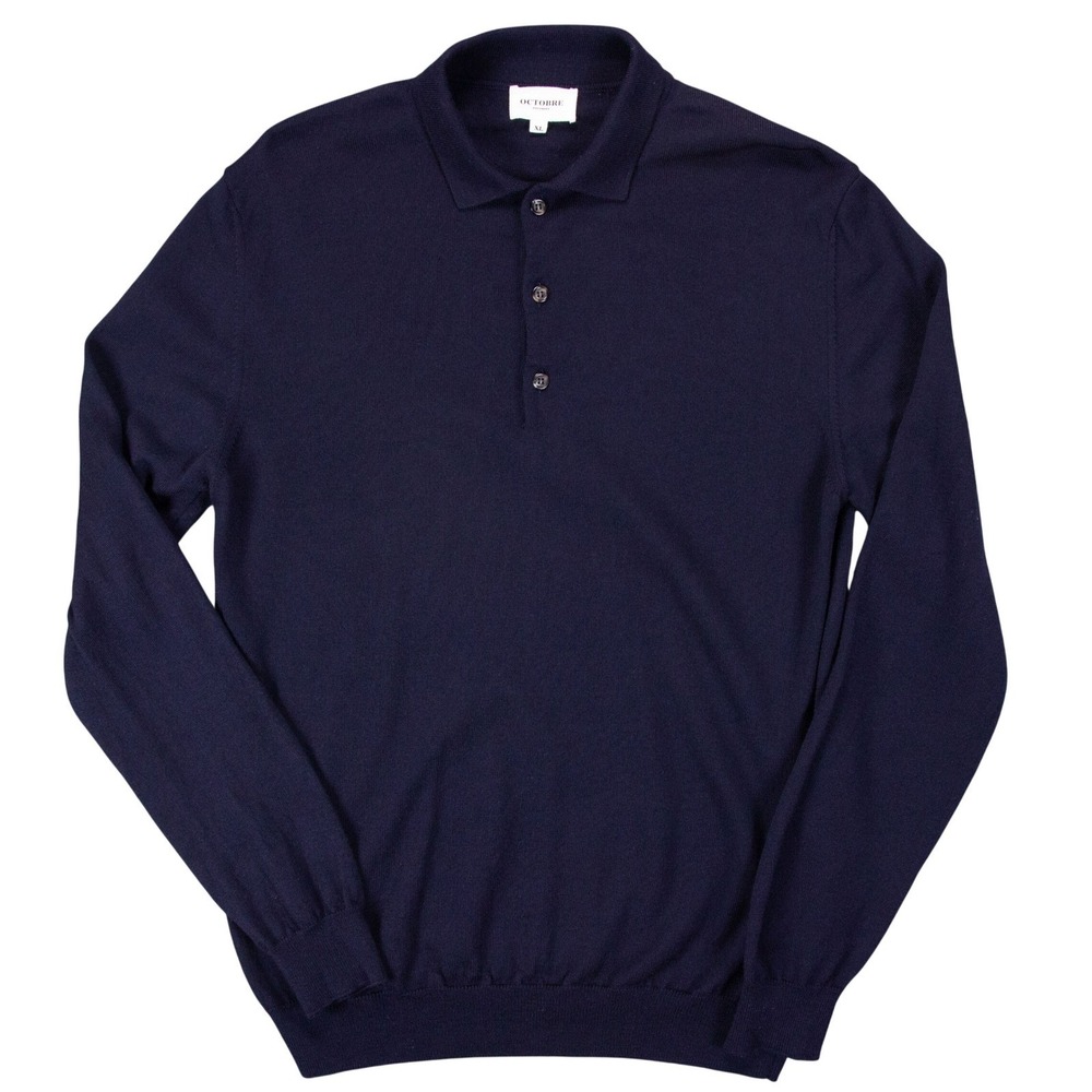 OCTOBRE EDITIONS Mens EU XL Navy Blue LS Knit Polo Shirt‎ Collar Sweatshirt